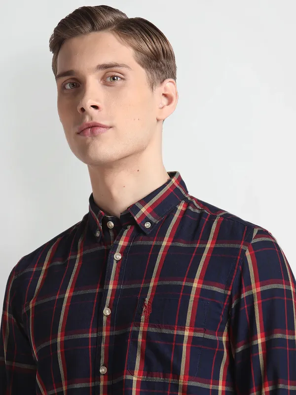 U S POLO ASSN cotton navy checks shirt