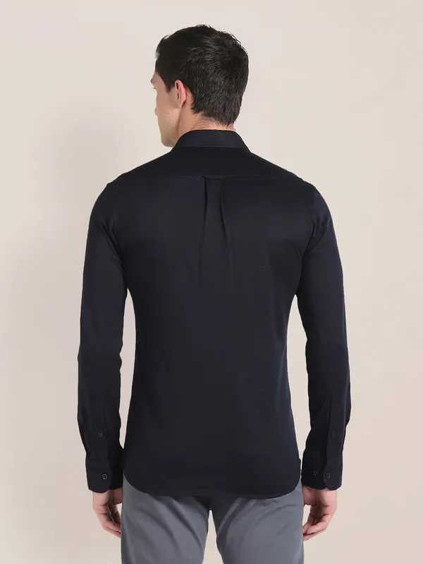 U S POLO ASSN cotton plain navy shirt