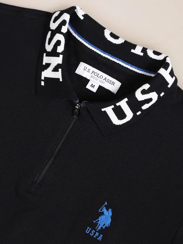 U S POLO ASSN cotton plain t shirt in black