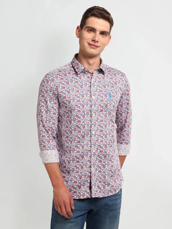 U S POLO ASSN cotton printed shirt in white