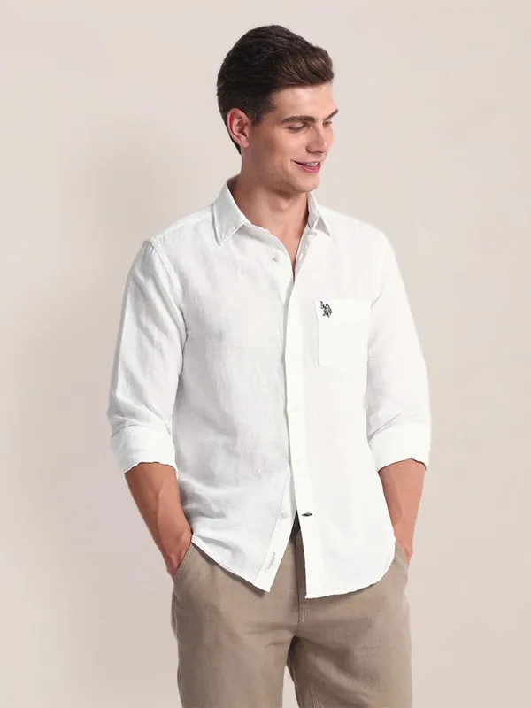 U S POLO ASSN cotton shirt in white plain