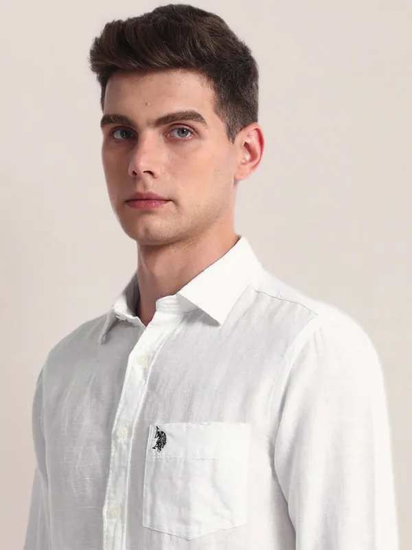 U S POLO ASSN cotton shirt in white plain