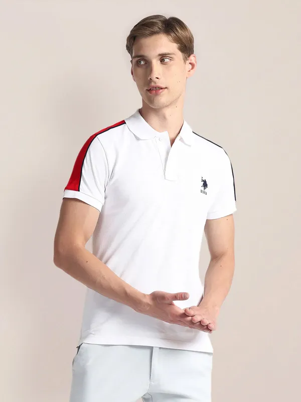 U S POLO ASSN cotton white slim fit t-shirt