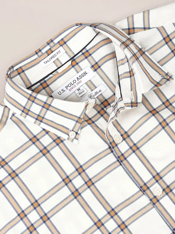 U S POLO ASSN cream checks shirt