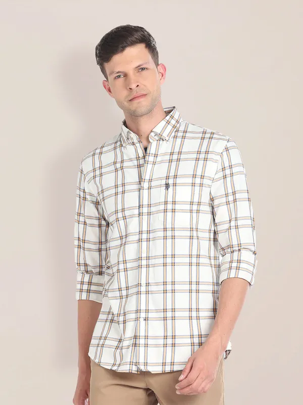 U S POLO ASSN cream checks shirt