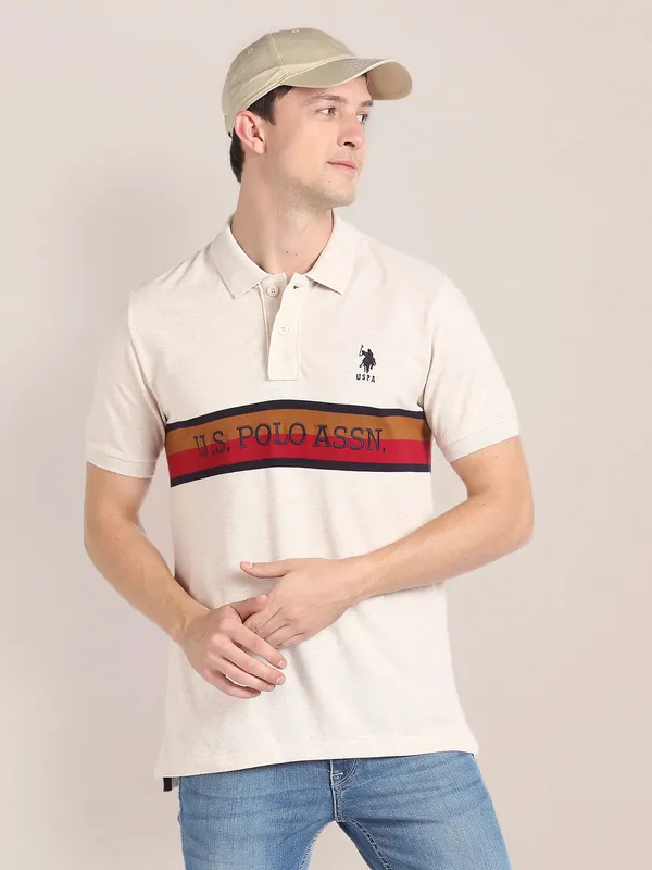 U S POLO ASSN cream cotton t shirt