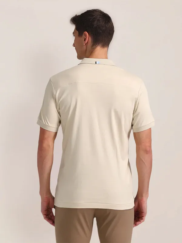 U S POLO ASSN cream plain cotton slim fit t-shirt