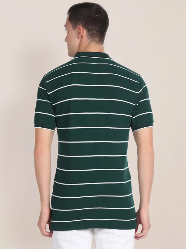 U S POLO ASSN dark green stripe t shirt