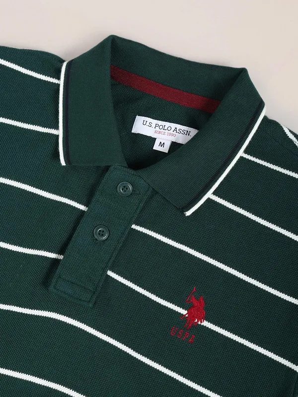 U S POLO ASSN dark green stripe t shirt