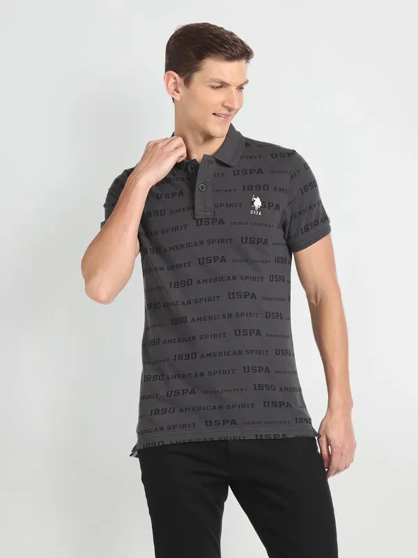 U S POLO ASSN dark grey printed t shirt