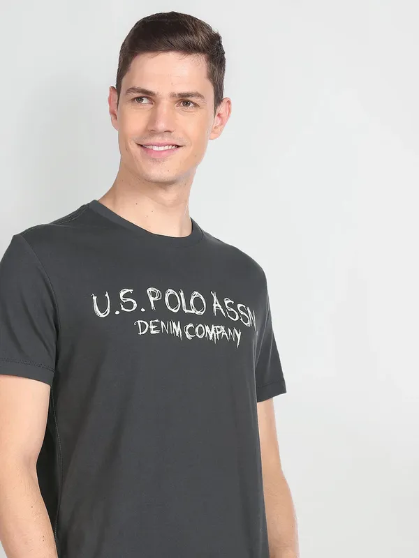 U S POLO ASSN dark grey t shirt in printed