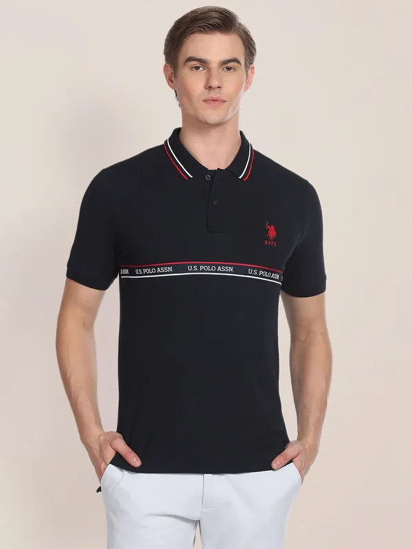 U S POLO ASSN dark navy brand tape t shirt