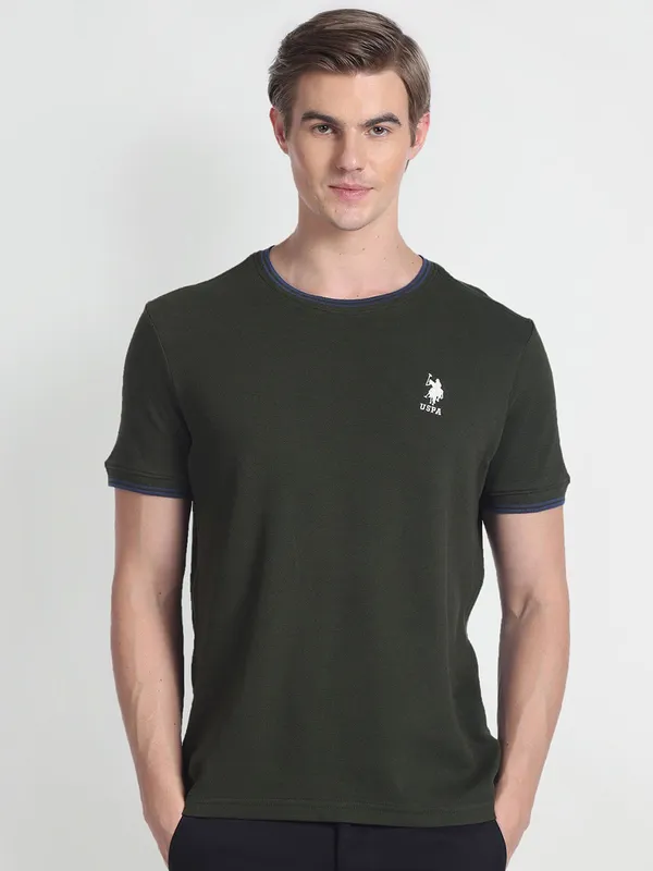 U S POLO ASSN dark olive cotton t shirt