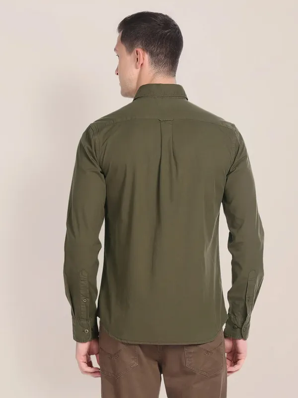 U S POLO ASSN dark olive plain shirt