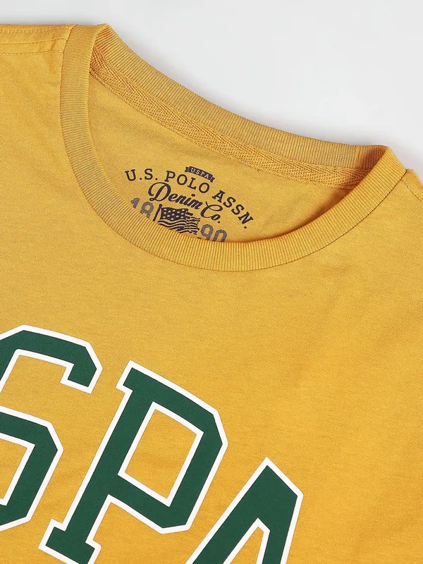 U S POLO ASSN dark yellow printed cotton t shirt