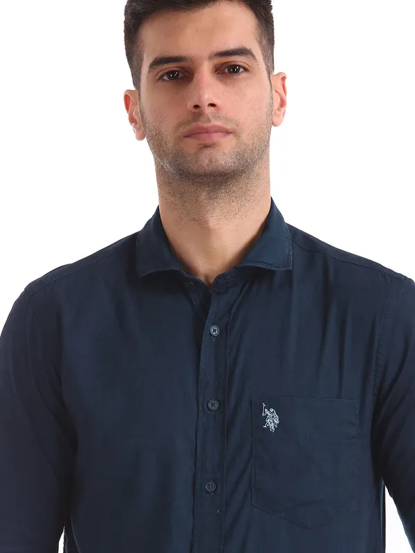 U S Polo Assn full buttoned placket navy shirt