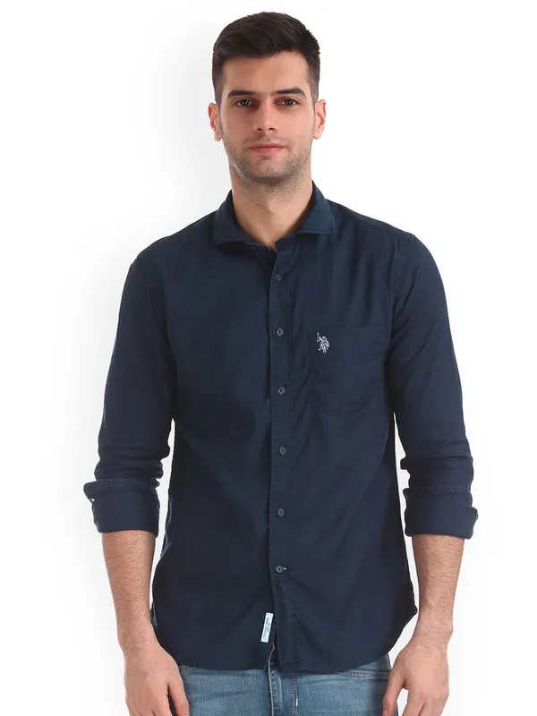 U S Polo Assn full buttoned placket navy shirt