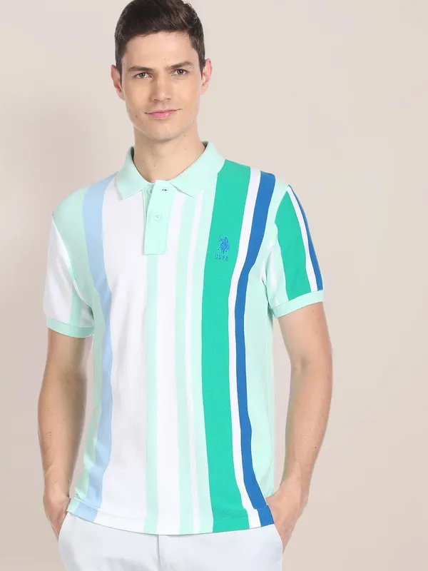 U S POLO ASSN green cotton stripe t shirt