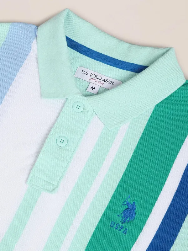 U S POLO ASSN green cotton stripe t shirt
