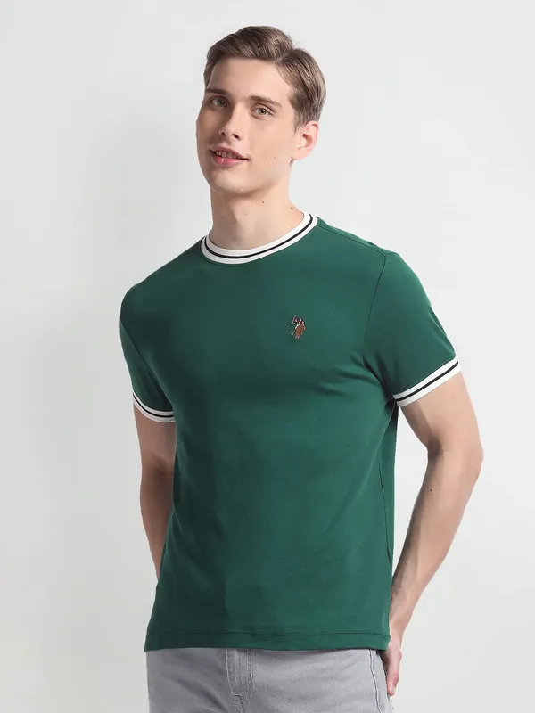 U S POLO ASSN green plain cotton t-shirt