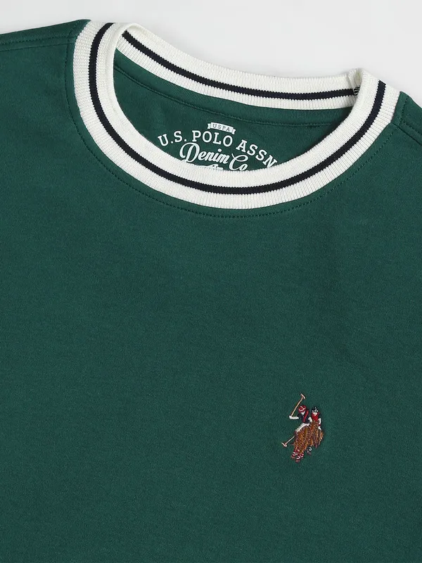 U S POLO ASSN green plain cotton t-shirt