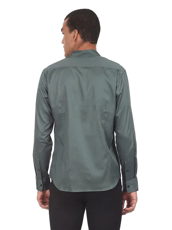U S POLO ASSN green shade cotton plain shirt