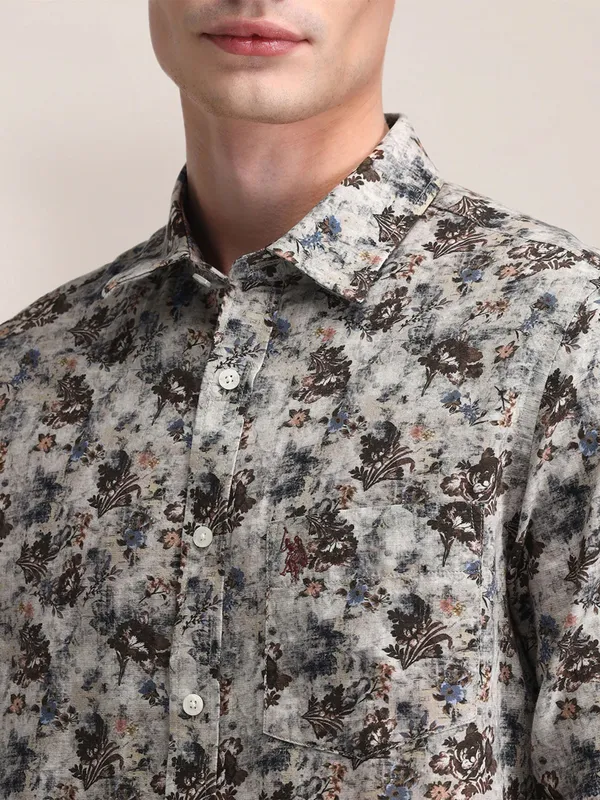 U S POLO ASSN grey  cotton shirt in print