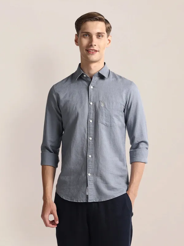 U S POLO ASSN grey plain casual shirt