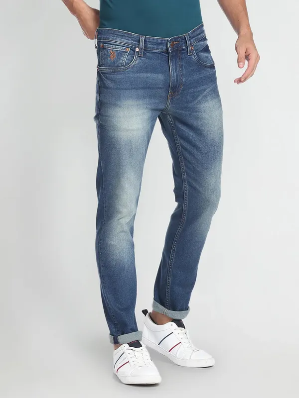 U S POLO ASSN indigo blue washed slim taper fit jeans