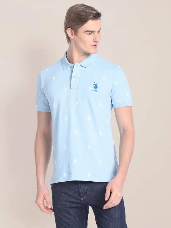 U S POLO ASSN light blue brand logo t shirt
