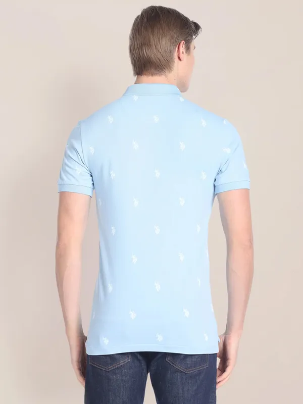 U S POLO ASSN light blue brand logo t shirt