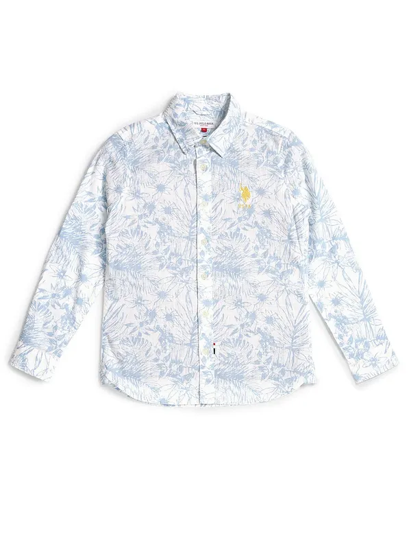 U S POLO ASSN light blue cotton printed shirt