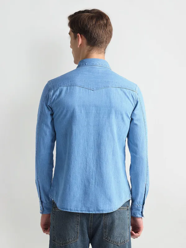 U S POLO ASSN light blue plain denim shirt