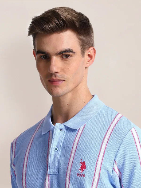 U S POLO ASSN light blue stripe cotton t-shirt