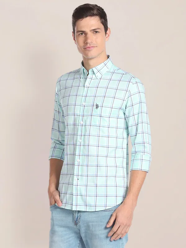 U S POLO ASSN light green checks shirt