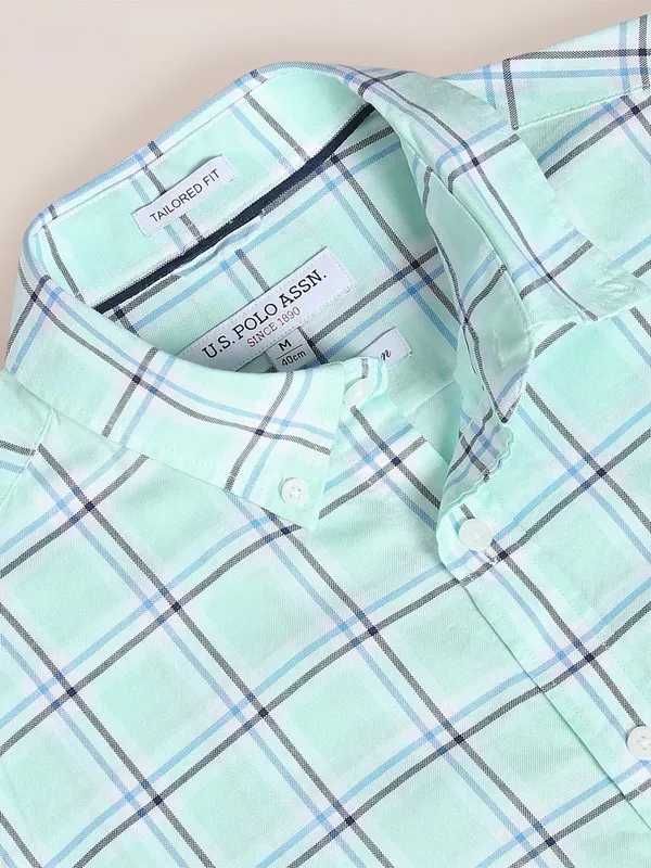 U S POLO ASSN light green checks shirt