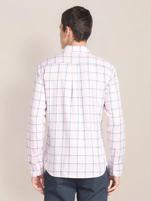 U S POLO ASSN light pink checks cotton shirt