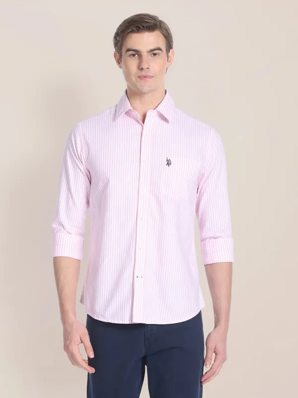 U S POLO ASSN light pink cotton shirt