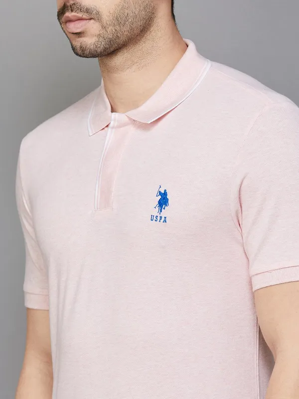 U S POLO ASSN light pink plain polo t shirt