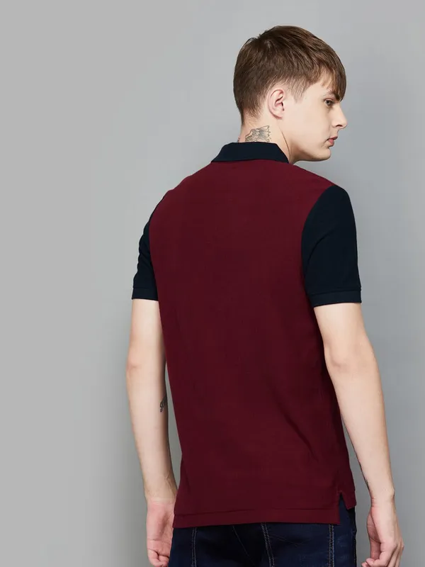 U S POLO ASSN maroon and navy blue cotton t-shirt