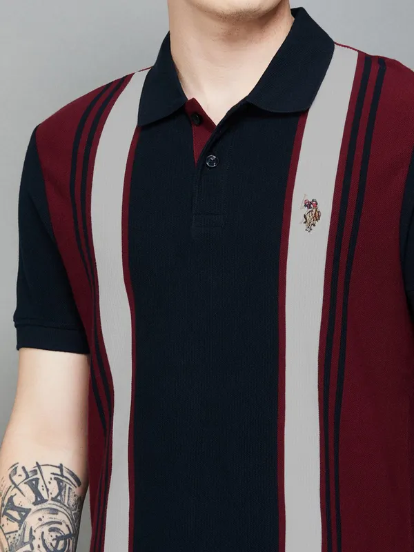 U S POLO ASSN maroon and navy blue cotton t-shirt