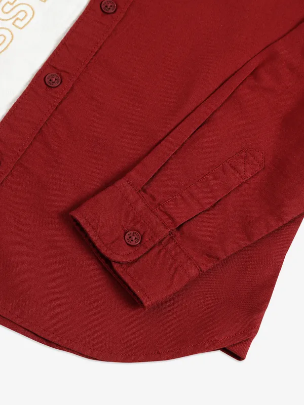 U S POLO ASSN maroon color block shirt