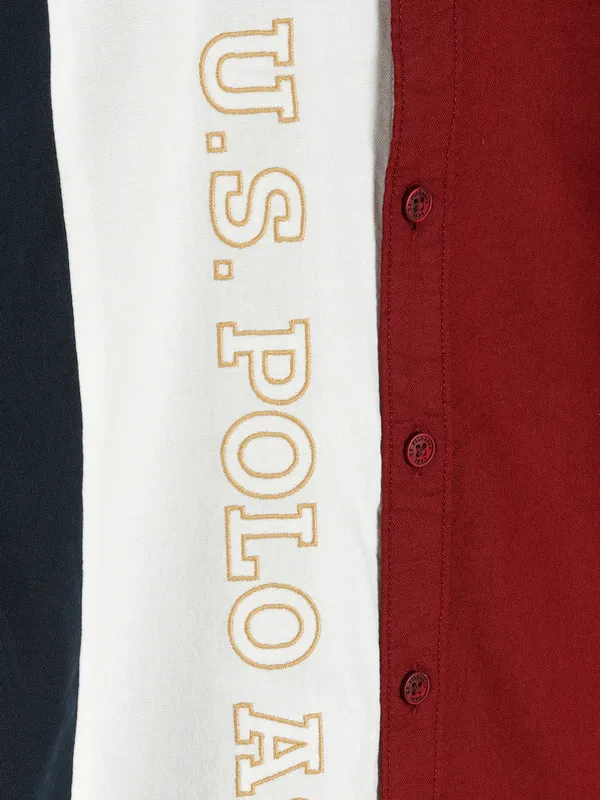 U S POLO ASSN maroon color block shirt