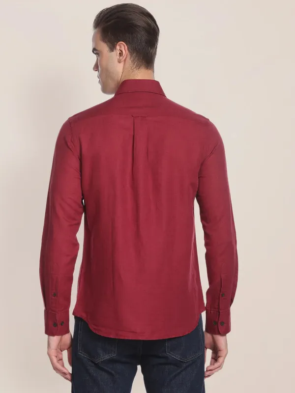 U S POLO ASSN maroon linen shirt in plain