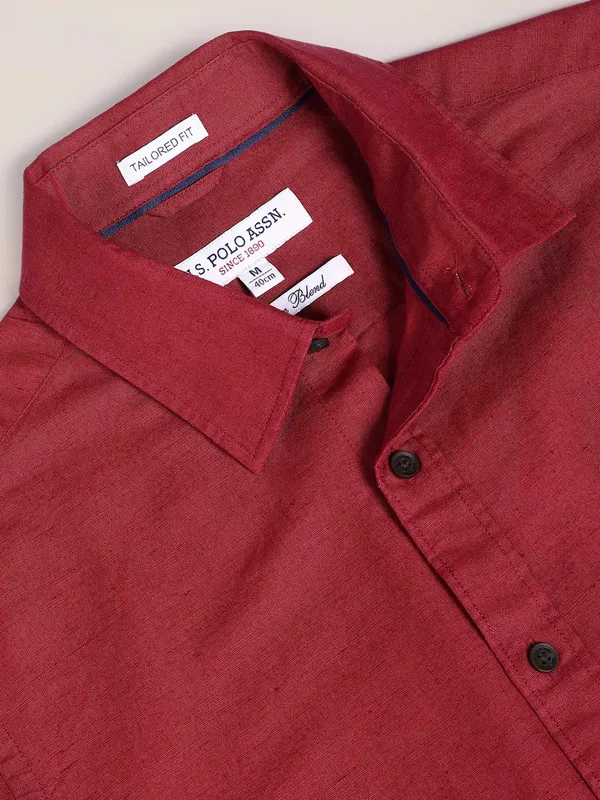 U S POLO ASSN maroon linen shirt in plain