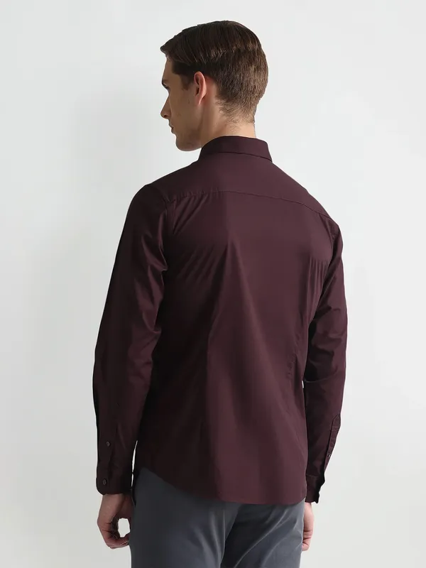 U S POLO ASSN maroon plain coton shirt