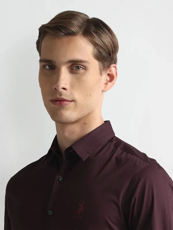 U S POLO ASSN maroon plain coton shirt