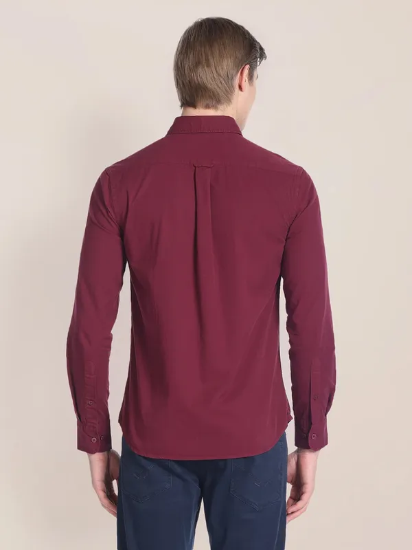 U S POLO ASSN maroon plain cotton shirt