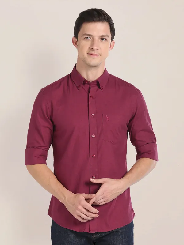 U S POLO ASSN maroon plain shirt