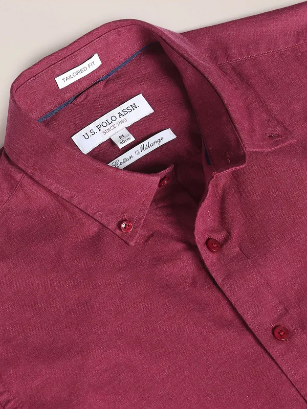 U S POLO ASSN maroon plain shirt